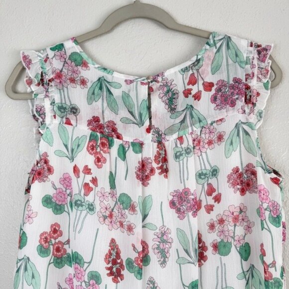 Tommy Hilfiger white floral sheer ruffle sleeve blouse M - Picture 7 of 10